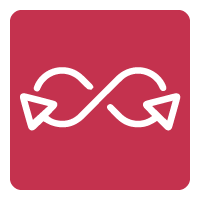 white icon of an infinity symbol on a dark pink rectangle