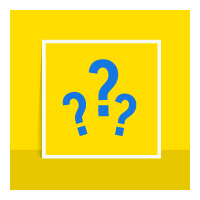 a yellow square containing blue question marks